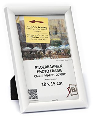 3-B Marco de Foto ULM 10x15 cm - blanco - marco para fotos de madera con cristal acrílico
