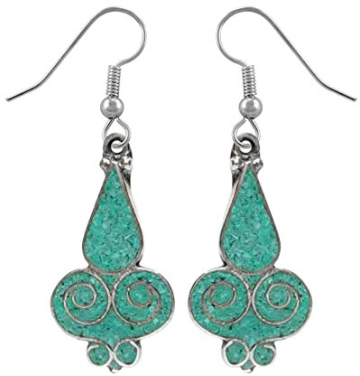 Handgefertigte Tropfen-Ohrringe Türkis-Inlay für Damen Einzigartiger Designer 925 Versilberter Mode-Ethno-Tribal-Boho-Ohrring-Schmuck