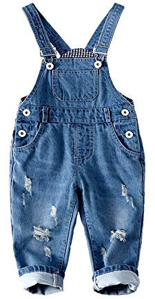 KIDSCOOL SPACE Baby & Little Boys/Girls Blue Denim Dungaree,Jean Overalls,Blue,12-18 Months