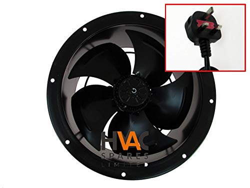 HVAC Spares Ltd Quality Industrial Duct Fan, Cased Axial Fan, Kitchen Extract, Extractor, 4 Pole (250mm / 10 Inch with Plug and Lead)