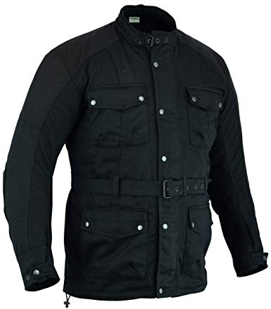 Texpeed Gewachste Baumwolle Motorradjacke herren mit protektoren - Motorrad Biker Wasserdicht Jacke Mit Rüstung (EN 1621-1) Schwarz - XL