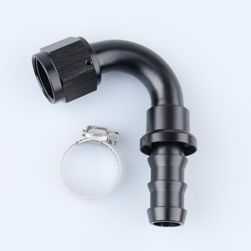 AC Performance -10 an 120 Degree Push On Lock Hose End Fitting Aluminum Black with Clamp