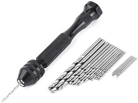 Taladro de Torsión, Rango de Agarre de 0.3-3.6 MM Agarre a Mano Taladro de Torsión con 25 Brocas HSS Broca de Madera Broca de Precisión Pin Vise Taladro de Mano para Hacer Arte