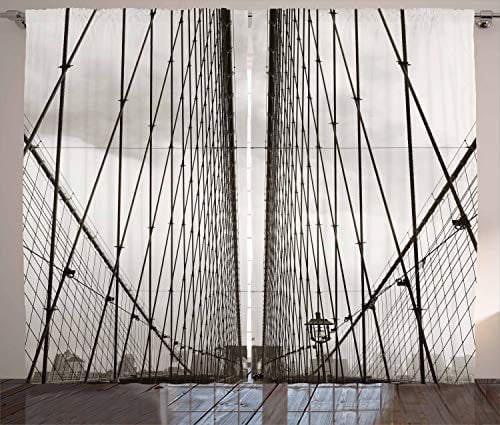 ABAKUHAUS New York Rustikaler Vorhang, Brooklyn Bridge Kabel, Wohnzimmer Universalband Gardinen mit Schlaufen und Haken, 280 x 245 cm, Schwarz