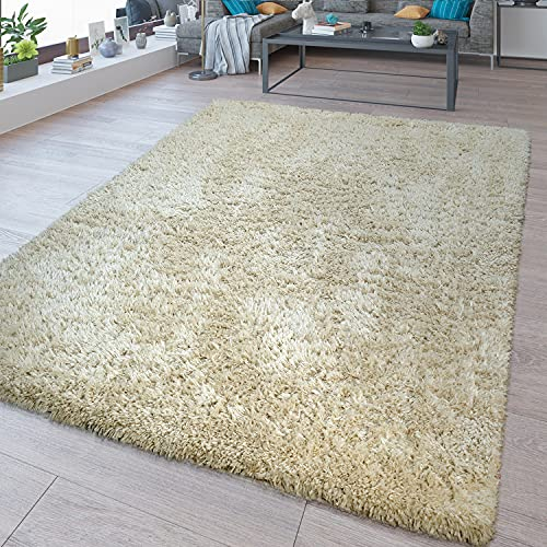 TT Home Tappeto Shaggy a pelo alto lavabile nel look flokati beige in tinta unita, Dimensione:120x160 cm