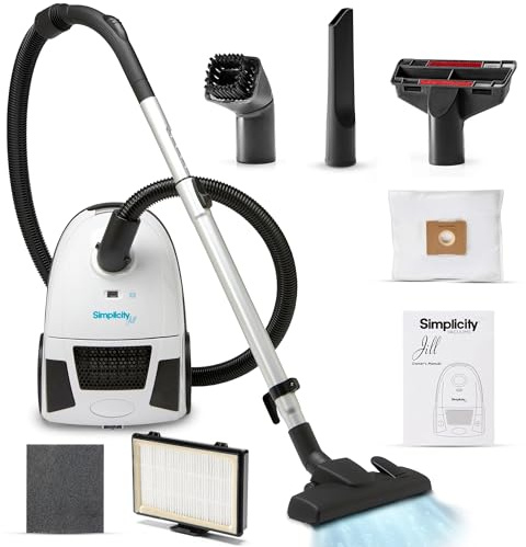Simplicity Vacuums Jill Lightweight Bagged Canister Vacuum Cleaner – Bagged Vacuum Cleaner with Certified HEPA Filter, Adjustable Suction, Suitable for Floor and Rug Cleaning