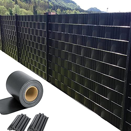 GDMING Blickdichte Sichtschutz Zum Balkon Veranda Deck 100% Blockierte Sicht Sonnenschutz Wasserdicht PVC Draussen Doppelstabmattenzaun 20cm Zweipolige Matten Enthält 40 Clips 450GSM