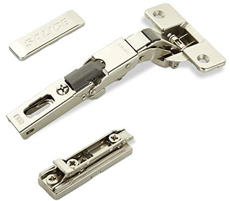 2 x Salice Universalscharniere 110° Bohrbild T48 Push Open mit Negativfeder für abgerundete, überfälzte und profilierte Türen mit Linear-Montageplatte Höhe 3 mm Exzenterverstellung