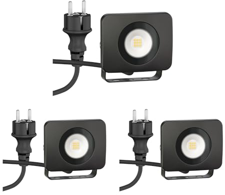 ledscom.de 3 Stück LED Gartenstrahler WEGA für außen, IP44, Stecker, schwarz, 10 W, 935lm, warmweiß
