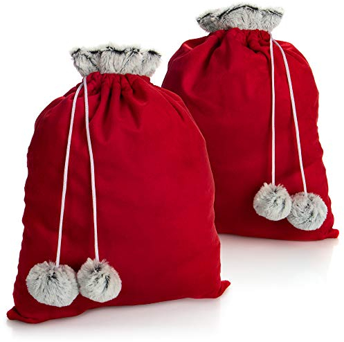 com-four® 2X Premium Weihnachtssack - roter Geschenkesack zum Befüllen - Weihnachtsbeutel mit Bommeln als Dekoration & tolle Geschenkverpackung