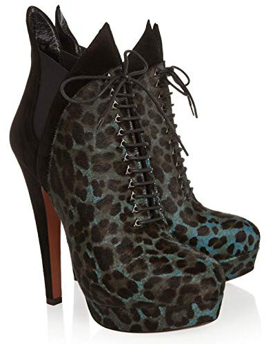 TIKENBST Tacchi Donna Tacchi Alti 17CM Stivali Corti Stivali Con Tacco Alto Con Lacci Con Stampa Leopardata Scarpe Personalizzate In Pelle Scamosciata Con Tacco A Spillo,Black-42