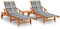 vidaXL Lot de 2 Chaises Longues avec Table avec Coussins, Bain de Soleil, Transat de Terrasse, Siège de Jardin Patio Extérieur, Acacia Solide