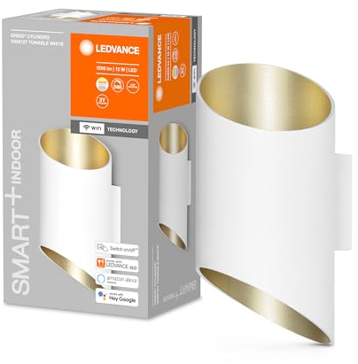 LEDVANCE ORBIS CYLINDRO SMART+ Wi-Fi Leuchte, dimmbare LED Innenwandleuchte, 12W, Farbtemperatur 3000-6500K, 600 Lumen, schwarz/kupfer, Zylinder mit asymmetrischen Anschnitten, 20x12cm