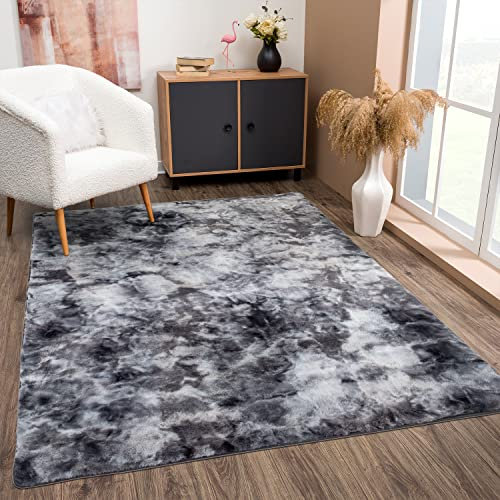 payé Teppich Wohnzimmer Hochflor - Graphite - 120x170cm - Kuschelig Super Soft Weich Touch - Schlafzimmer Dekoration - Deko Teppiche