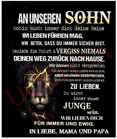 UOOYAA Personalisierte Kuscheldecke An unseren Sohn von Eltern, Deutsche Mama und Papa für Sohn Briefdecke Positiv Ermutigen Flauschige Wohndecke (Eltern zu Sohn E,150×200cm)