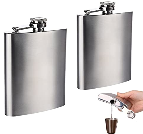 2Pcs 7oz Hip Flask,Stainless Steel Pocket Whiskey Flask Flagon Portable Pocket Hip Flask for Climbing Camping Barbecue Bar Party Drinker