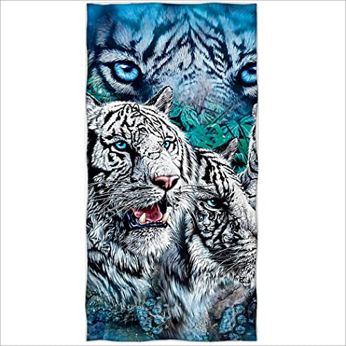 Zomer Strandtuch 70x140cm,Bedrucktes Mikrofaser Badetuch-Weiße Bengalischer Tiger Blau