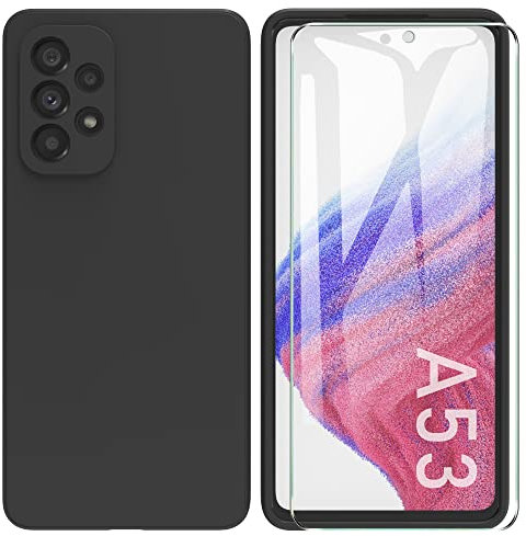 ARRYNN Coque pour Samsung Galaxy A53 + Film Protection écran en Verre trempé,Housse Ultra Premium TPU Silicone Liquide Flexible pour Samsung Galaxy A53 - Noir