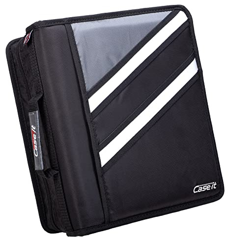 Case-it The Z-förmiger Reißverschlussordner – zwei Ordner in einem – doppelseitiger 3,8 cm D-Ring – mehrere Taschen – 500 Seiten Kapazität – kommt mit Schultergurt, Tiefschwarz Z-176
