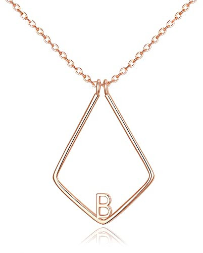 Clearine Wedding Engagement Ring Holder Necklace S925 Silver Rose Gold Initial B Geometric Pendant Ring Keeper Necklace Birthday/Valentine's Day/Christmas/Mother's Day Jewellery Gift for Women