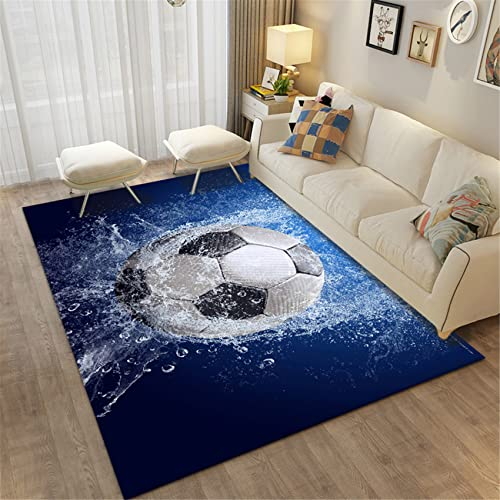 PLUS RELaXing Bereich Teppich Zum Kinder Jungs 3D FußBall Drucken Flanell rutschfest Waschbar Groß Schlafzimmer SchmüCken Schlafsaal Schule Kindergarten Krabbelmatte FußAbtreter (Farbe 2,120×160 cm)