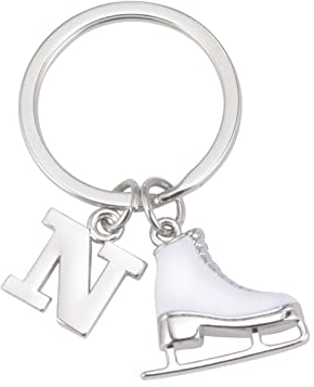 LIKGREAT Schlittschuh Schlüsselanhänger Eiskunstlauf Schlüsselanhänger Initiale Schlittschuhlaufen Charm Schlüsselanhänger Winter Weihnachtsdekoration Geschenke für Frauen Mädchen (N)