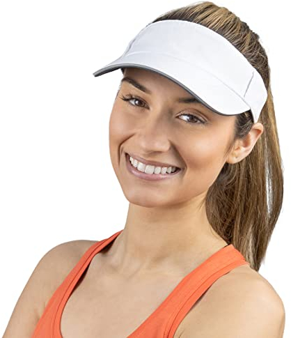 TrailHeads Women’s Sun Visor Hat for Running, Golf and Tennis - Recycled - White