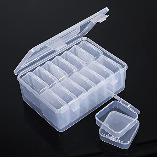 LAifu Small Storage Boxes, 14pcs Inner Bead Organizers Mini Clear Bead Storage Containers Plastic Storage Box with Lid for Collecting Small Items, Stickers, Stamps, Seeds, Beads, Jewelry (1 Pack)