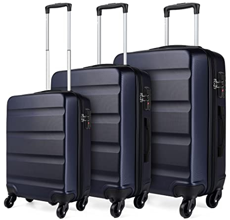 Kono Set de 3 Valises Rigide Légere Valises de Voyage (55 cm, 66 cm, 75 cm) à 4 roulettes avec Serrure à Combinaison, Navy Bleu