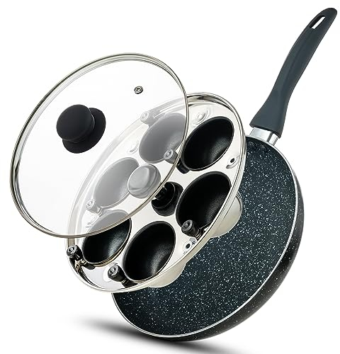 Eggssentials 2 in 1 Egg Poacher & Large Frying Pan - Granite Poached Egg Maker With 6 Cups - 10 Inch Nonstick Omelette Pan