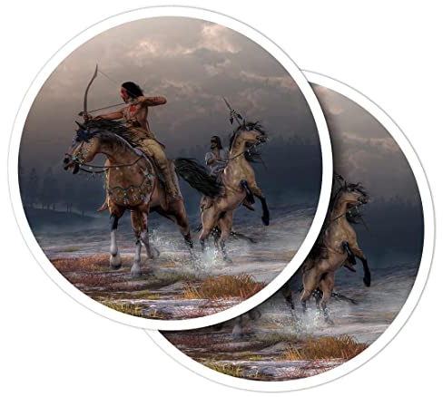 Vinyl Round Stickers (Set of 2) 30cm - Two Native American Warriors History USA for Laptops, Tablets, Luggage, Scrap Booking, Fridges #53506