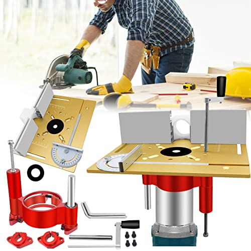 Router Lift, Frästisch für Oberfräsen mit Set 3 Frästisch Einlegeplatten Frästisch für Oberfräsen Präzise Router Lift System Router Tabelle einfügen Platte Lift Base Support Maximum Lift 47mm Gold