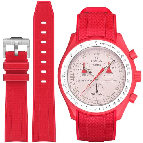 Armband für Moonswatch Swatch,Silikon Ersatzband Armband Verstellbares Weiches Silikonband, Uhrenarmband Armbänder Sports Wrist Band für Omega X Swatch Armband zubehör (Rot)