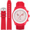 Armband für Moonswatch Swatch,Silikon Ersatzband Armband Verstellbares Weiches Silikonband, Uhrenarmband Armbänder Sports Wrist Band für Omega X Swatch Armband zubehör (Rot)