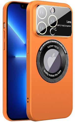 Dqtaoply For iPhone 13 Pro Max Case, Slim Matte Magnetic Camera Cover Window Glass Lens Protector Women Men Shockproof Cases Hard Cover for iPhone 13 Pro Max - Orange