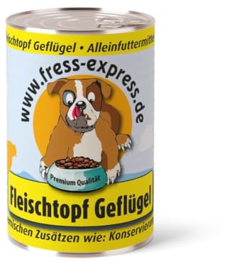 fress-Express Premium Nassfutter für Hunde 6X 400g I 100% Fleisch aus Deutschland I ohne Konservierungsstoffe I Für große und kleine Hunde mit Allergien und Magen- Darm Problemen (Geflügel)