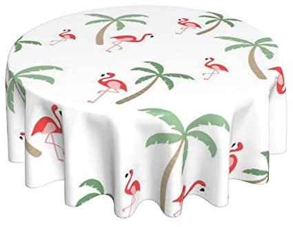 Wachstischdecke Flamingo-Palmen Wetterfeste Wachstischdecke Glatt Garten Tischdecke 152Cm Für Abendessen Picknick Indoor