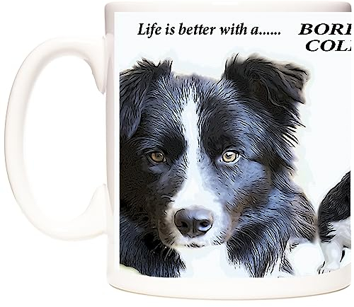KAZMUGZ Border Collie Mug, Life is Better with A... 11oz Ceramic Mug with Images of Black and White and Brown and White Border Collies