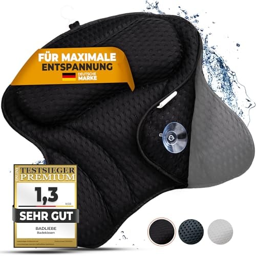 BadLiebe Badewannenkissen – [GEPRÜFTE QUALITÄT] - inkl. 6 extra starken Saugnäpfen – Badekissen mit ergonomischer Passform für Nacken und Rücken – hochwertiges Nackenkissen – [INKL. extra Tragetasche]