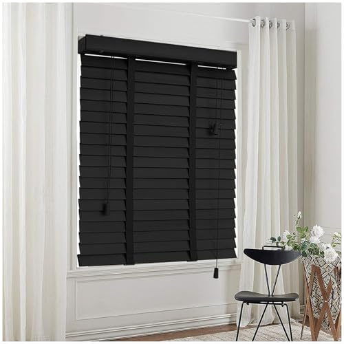 Xrdbfd Horizontal Window Blinds - Solid Wood Venetian Blinds, Light Filtering Shades, Black Wooden, 50mm/2in Slats, 150x180cm/59 * 71in