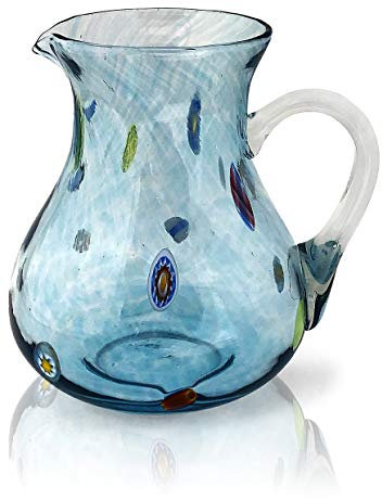 MAZZEGA ART & DESIGN - Caraffa in Vetro Soffiata e Lavorata a Mano con Murrine Murano - I Colori di Murano - Modello “brocca Ibiza 1 l.