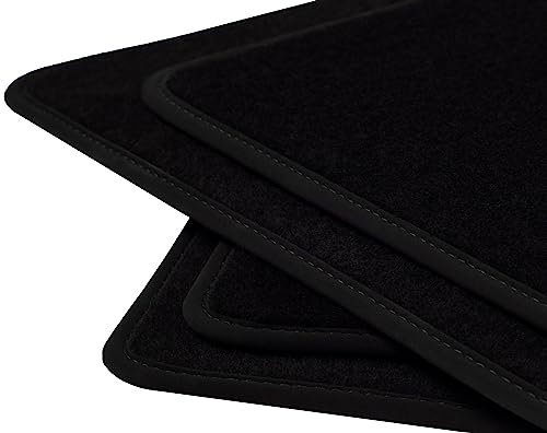 Velours Fußmatten Satz für Saab 9-3 I Cabrio (1998-2003) Nubukleder Schwarz, Naht: Schwarz - 4-teilig - Passgenau