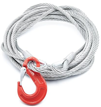 Alfa Logistik Cave Acciaio 14mm Diametro 15m Lunghezza con Gancio e 2 Passanti - Cavi Acciaio con Passanti - Fune Acciaio con Gancio e Passanti - Fune Metallica con Occhielli - Cavo Forestale