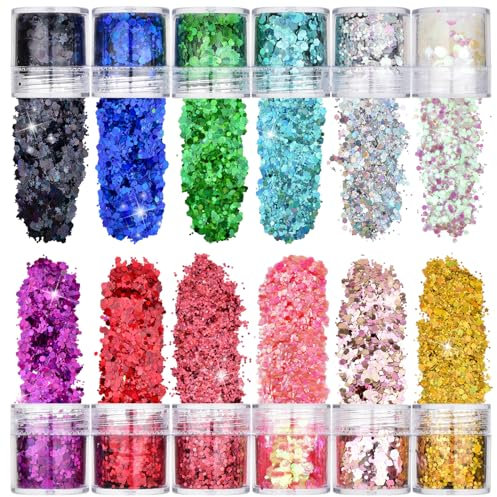 Festival Glitzer Gesicht für Festliche Verkleidungen, 12 Farb-Set Body Glitter für Nagelkunst und Körper, Haare, Kleidungsdekoration, Feminine Make Up Pailletten und Zubehör