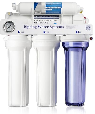 iSpring RCC1D 5 Stufen De-Ionisierung Umkehrosmose Wasserfilter System, 150 GPD Tankless RO Wasserfilter System für Aquarium