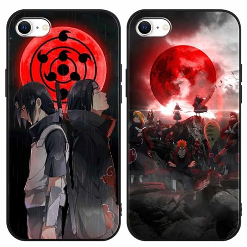 PBNDJVG 2 Stück Handyhülle für iPhone 7/iPhone 8/iPhone SE 2022/2020 Hülle 4.7'' Anime Uchiha Itachi Sasuke Manga Muster Design Junge Case Schutzhülle TPU Silikon Ultra Dünn Cover, 02