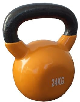 Flexil Premium Vinyl-Coated Kettlebell – Durable Iron Weight for Home Gym Strength and Fitness Training - Yellow - Weight 24 KG