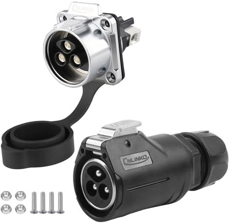 CNLINKO Connettore impermeabile LP-28 a 3 pin, Collegamento rapido e design a vite sicuro, Connettore aeronautico IP68, Presa flangia M28 con pannello a 4 fori (LP-28 3 Polig)