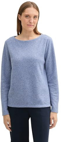 TOM TAILOR Damen RIPP Sweatshirt mit Knöpfen, 35899 - Calm Blue Melange, L