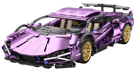 Supersportwagen Bausteine Sets, 1280 Teile Technik Sportwagen Modell Bauset Auto Spielzeug, 1:14 Rennwagen Modell Bausteine Bausatz, Kompatibel mit Mainstream Marken - Lila